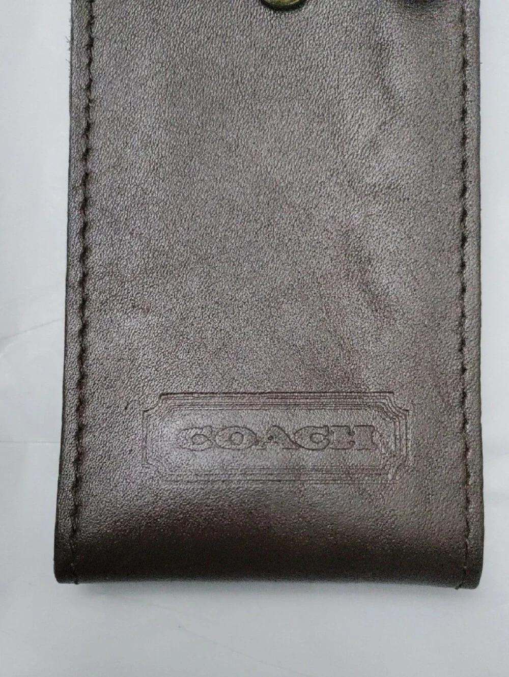 Coach Vintage Dark Brown Leather Luggage ID Tag with Brass Tone Buckle
